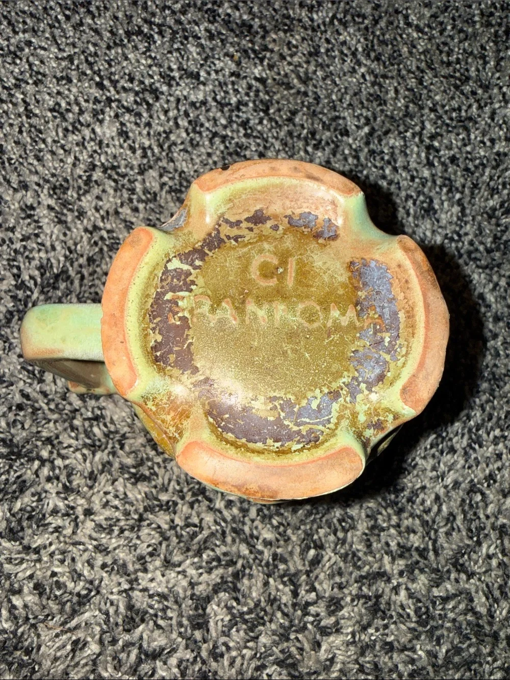 Vintage Frankoma Pottery C1 Footed Prairie Green Pedestal Mug with Roadrunner